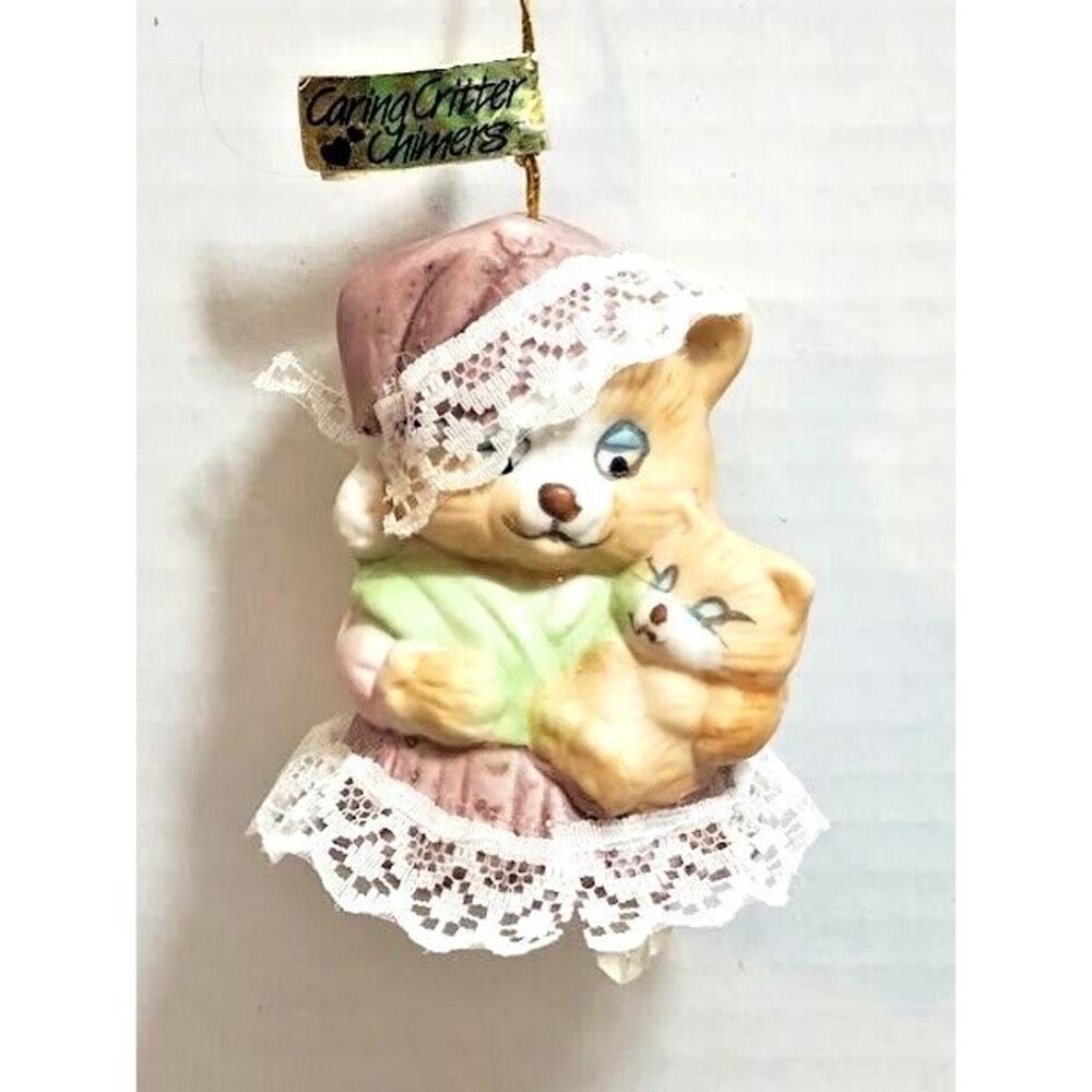 VTG Jasco Bisque Porcelain Caring Critter Chimers Bell Mommy & Baby Mouse
